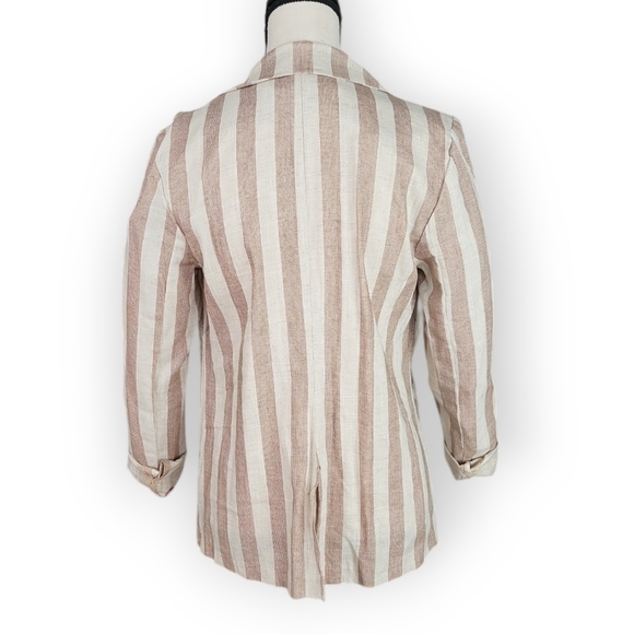 Potter's Pot Soft Taupe Striped Rayon/Linen Lightweight Blazer Size Small NWT - Picture 4 of 6